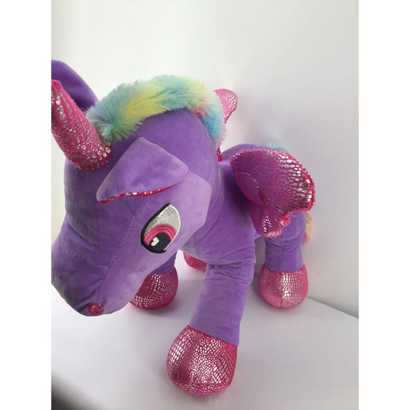 Calplush Winged Unicorn Plush Purple Pink Sparkle Rainbow Mane Tail 16" High - Picture 2 of 12